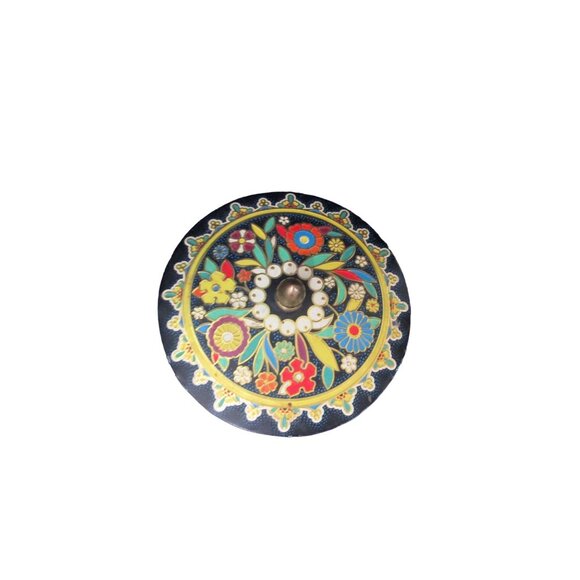 Daher Cloisonne Style 1970s Vintage Hand Painted Floral Biscuit Tin with Lid GUC - Picture 6 of 14